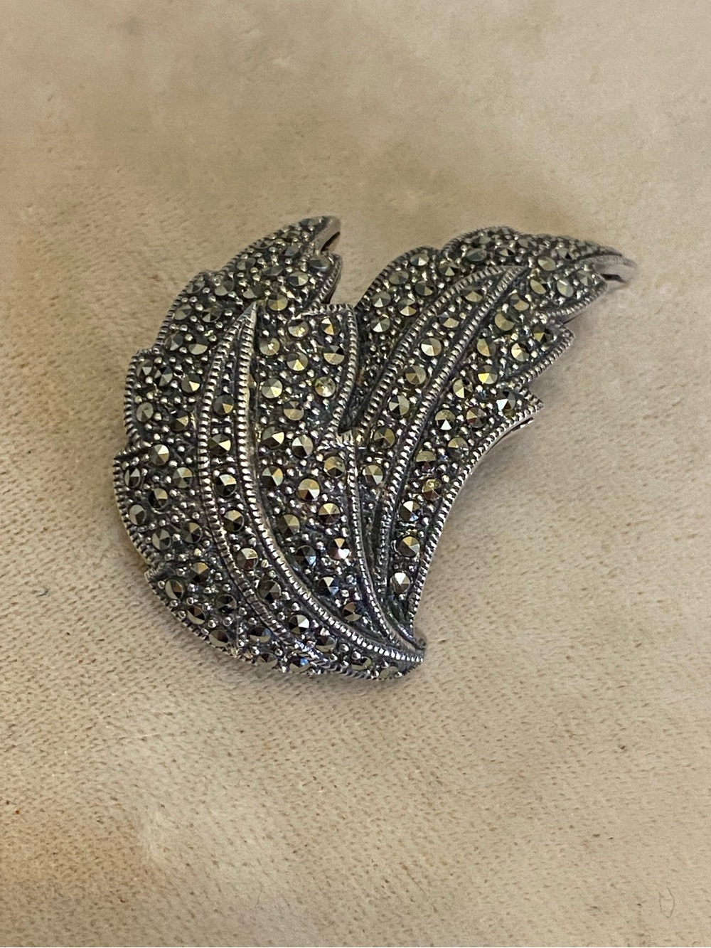 Vintage Sterling Silver Marcasite Brooch 925